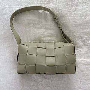 Woven Leather Shoulder Bag - Sage Green
